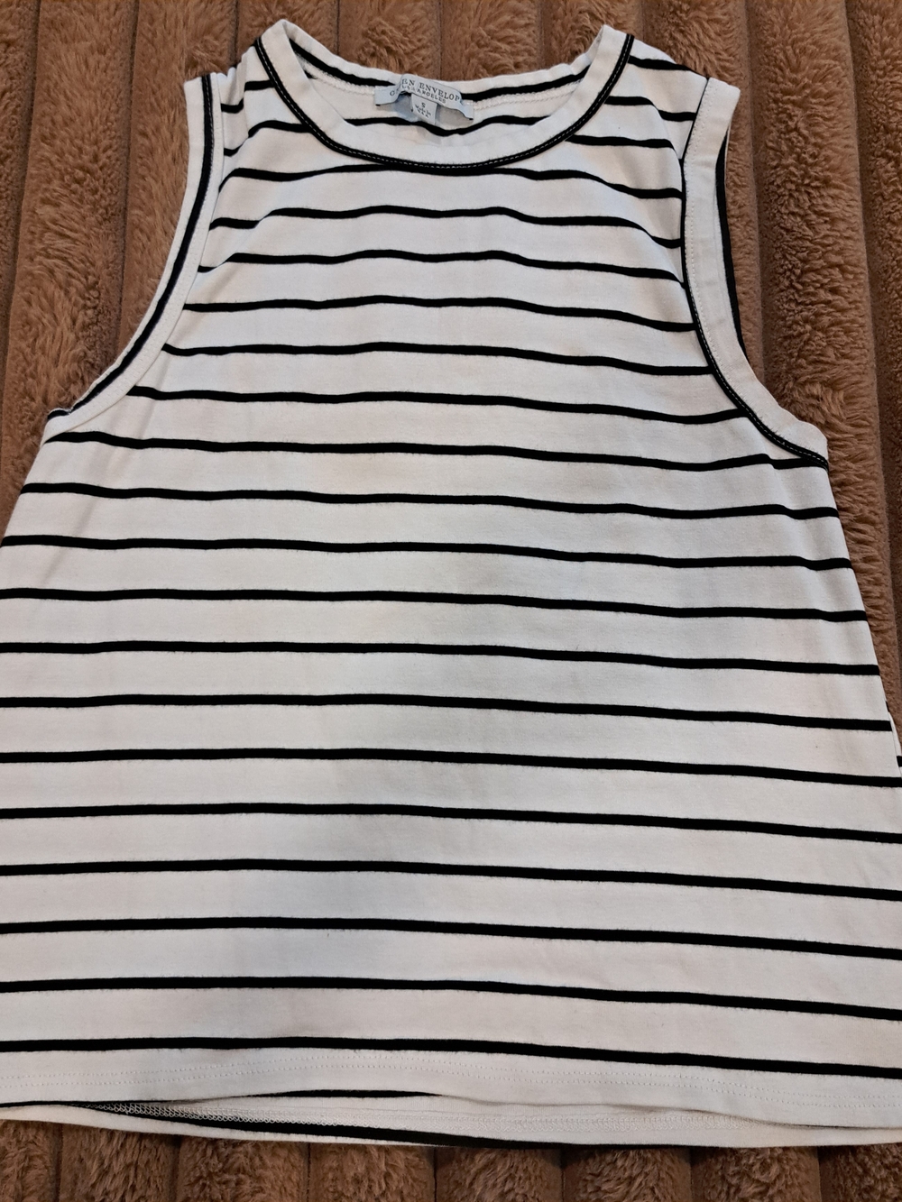 Womens Green Envelope White Black Striped Sleeveless V-Neck Tank Top Size Small